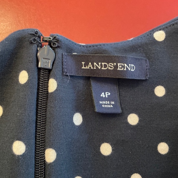 Land’s End Womens 4P Navy White Polka Dot Midi Dress Short Sleeve Business - Picture 9 of 13